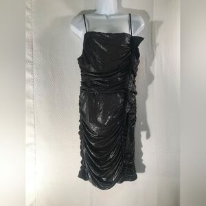 Blashe Black Metallic Sparkle Ruched Bodycon Mini Dress Cocktail Party Size L